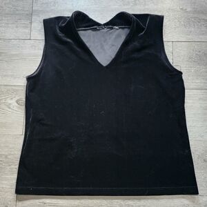 Vintage Black Velvet Tank Top Womens Small/Medium Lined Short Sleeved